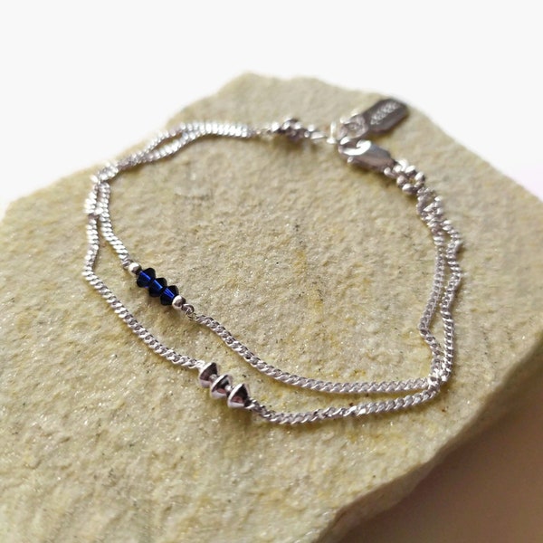 Bracelet Femme Argent Multirang, Bracelet en argent 925, Bracelet multirang cristal Bleu Indigo / "Twin"