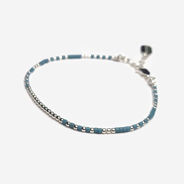 Bracelet perle argent 925 Bleu - Bracelet Argent 925 Fin - Bracelet fin femme Argent - Bracelet femme argent / "native"