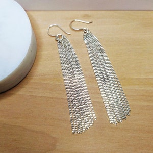 Long silver earrings, Sterling Silver Dangle Earrings for Women, Sterling Silver Earrings, Fringe Earrings, dangling earrings image 1