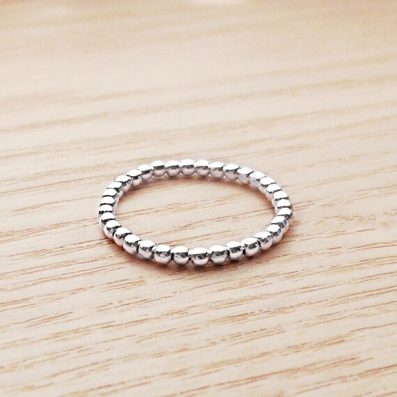 Black beaded ring Flexible ring Ring for women Silver