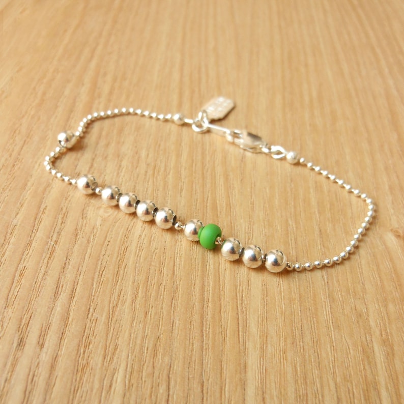 Green Silver Ball Bracelet Green Color Sterling Silver Ball Chain bracelet J/'adore Silver Bead Bracelet for women