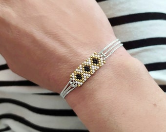 Seed Bead Bracelet, Black and white Bracelet for women, Multi strand bead bracelet, Sterling Silver Bracelet, Beaded Bracelets /"Tipi"