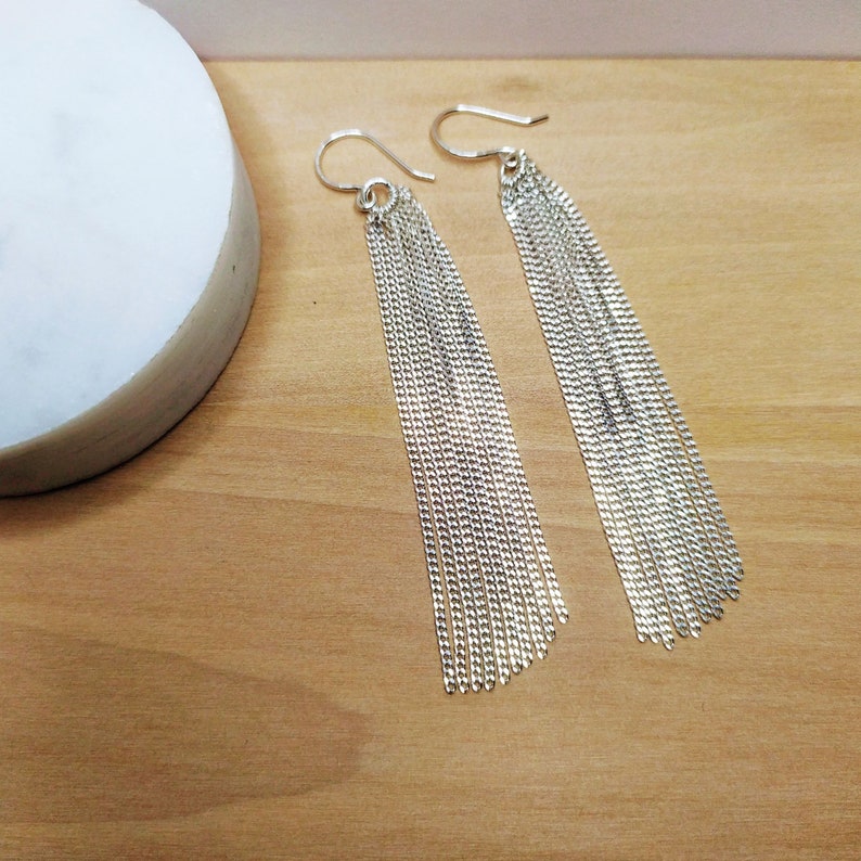 Long silver earrings, Sterling Silver Dangle Earrings for Women, Sterling Silver Earrings, Fringe Earrings, dangling earrings image 1