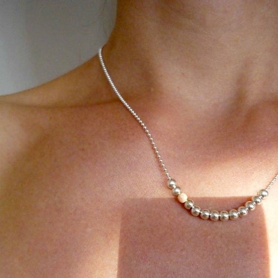 Collier Perles Argent Inde - Bijou Vintage Années 90 - Poinçon Et Légères Rayures