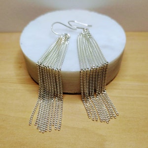 Long silver earrings, Sterling Silver Dangle Earrings for Women, Sterling Silver Earrings, Fringe Earrings, dangling earrings image 5