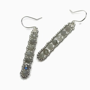 Boucles d'oreilles Labradorite argent 925, Boucles d'oreilles pierres naturelles, Boucles d'Oreilles Pendantes Pierre image 3