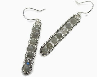 Labradorite Sterling Silver Dangle Earrings for Women, Sterling Silver Earrings, Beaded Earrings, Long silver earrings, dangling earrings