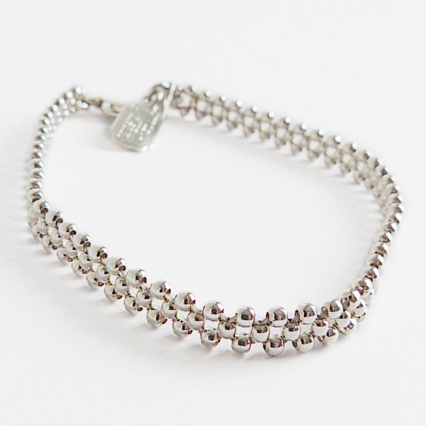 Bracelet Argent massif tissé de boules argent - Manchette fine et souple toutes tailles sur mesure - Bijou fin pour femme et fille / Eridan