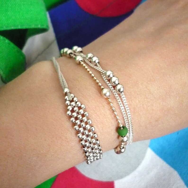 Green Silver Ball Bracelet Green Color Sterling Silver Ball Chain bracelet J/'adore Silver Bead Bracelet for women