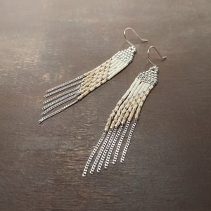 Red Sterling beaded fringe earrings 8cm / 3.1, Handmade beadwork dangle earrings with silver chains, Delicate gift for her / Asas White