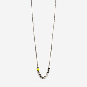 Collier long argent sautoir boules, Collier sautoir jaune, Collier sautoir argent 80 cm, Fin collier jaune, Long collier chaine argent 90 cm image 5