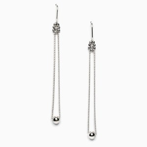 Boucles d'oreilles pendantes Argent boule, Boucles d'oreilles longues chaine et perle d'argent / Anton image 1