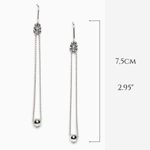 Boucles d'oreilles pendantes Argent boule, Boucles d'oreilles longues chaine et perle d'argent / Anton image 3