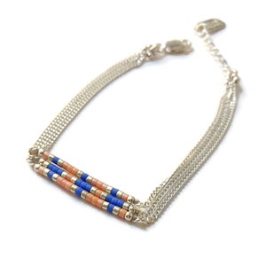 Sterling Multi layer bracelet, 3 Strand Bracelet, Sterling Silver Bracelet for women, Triple bracelet, 925 Silver Blue and Pink / &quot;Ios&quot;