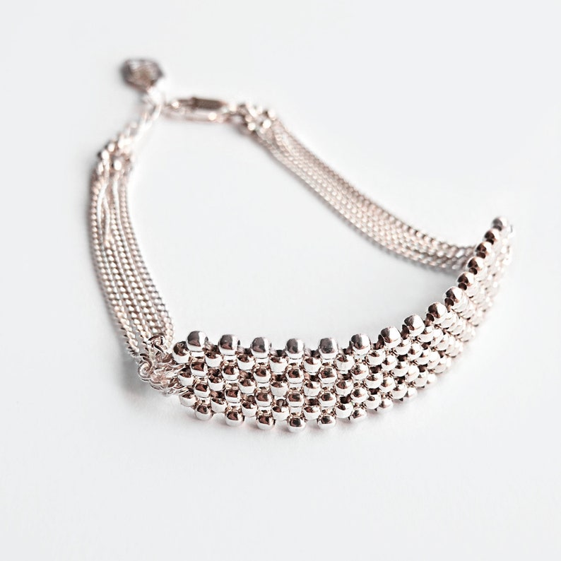 Sterling Silver Cuff Bracelets for Women Flat bead bracelet Beaded cuff Bracelets Bridal cuff bracelet Custom size bracelet Niki