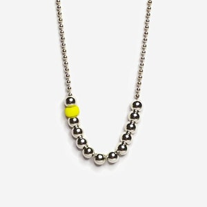 Collier long argent sautoir boules, Collier sautoir jaune, Collier sautoir argent 80 cm, Fin collier jaune, Long collier chaine argent 90 cm image 3