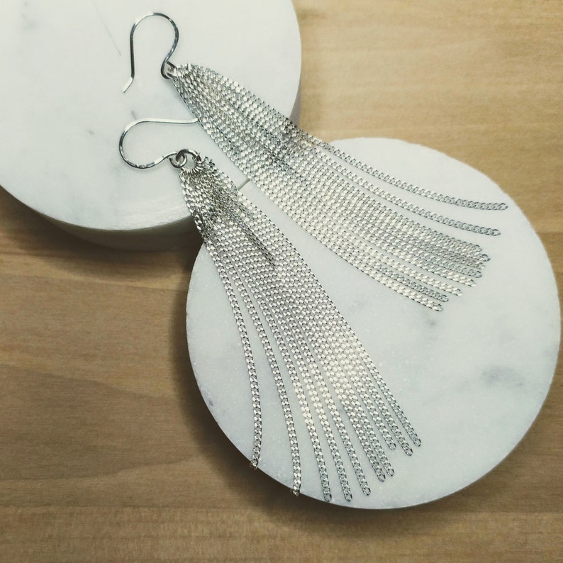 Long silver earrings, Sterling Silver Dangle Earrings for Women, Sterling Silver Earrings, Fringe Earrings, dangling earrings image 4