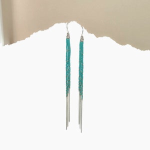 Boucles d'Oreilles Longues Argent, Boucles d'Oreilles Pendantes Argent bleu turquoise, Boucles d'oreilles Franges Boho image 6