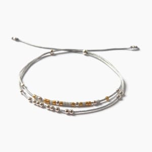 Bracelet cordon Boules Argent double tour Bracelet lien gris à nouer Tailles sur-mesure /Snow image 1