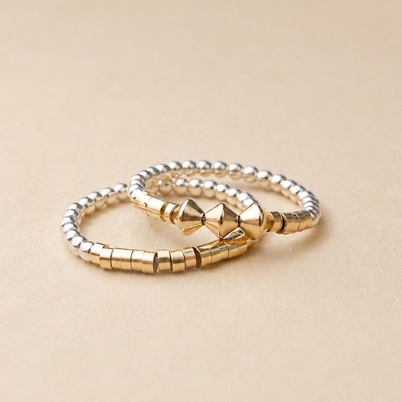 2 Bagues Argent et Or gold filled - T 44 à 65 - En Plaqué Or Gold Filled 14 kt et Argent 925 - Bague Argent Femme/ "Duo Karika"