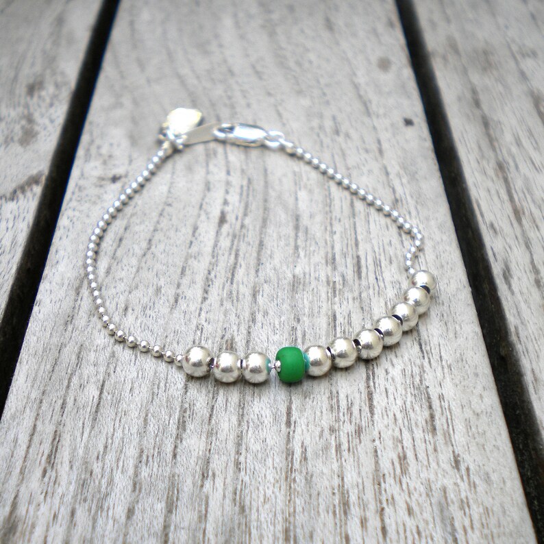 Green Silver Ball Bracelet Green Color Sterling Silver Ball Chain bracelet J/'adore Silver Bead Bracelet for women