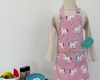 Toddler Apron - 100% Cotton - Unicorns and Hearts