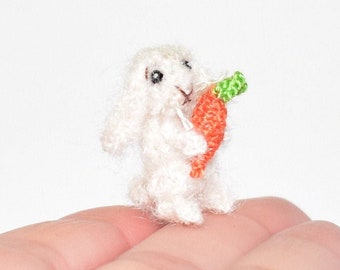 Miniature Floppy Eared Rabbit - Crochet Bunny Dollhouse Realistic Rabbit Doll Toy Mininiature Amigurumi Tiny Stuffed Animal Rabbit Gift