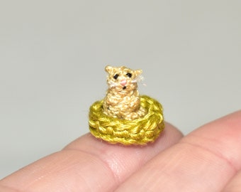 GATTO in miniatura Estremamente Micro Gatto Piccolo Gattino Amigurumi Casa delle bambole Gatto Letto Giocattolo Amigurumi Gatto Animali da collezione Amante dei gatti Regalo