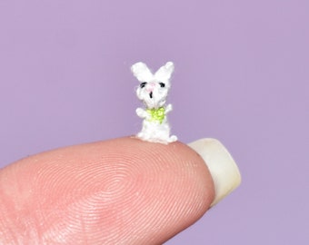 Extremely Micro Crochet Rabbit 8 mm Tiny Rabbit White Bunny - Micro Stuffed Animals Dollhouse Doll Toy White Rabbit Gift