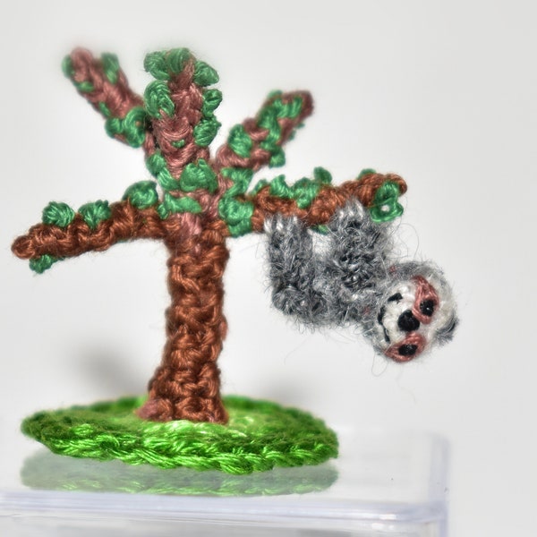 Sweet Sloth 0.6" Miniature Crochet Sloth Tree Miniature Sloth on Tree