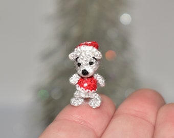 Christmas Bear 0.8" Crochet Teddy Bear Toy Dollhouse Micro Bear Dolls Toy Handmade Artist Bear Christmas Mini Stuffed Bear Gift Idea