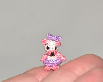 Jointed Micro Bear Girl With Purple Dress and Ribbon - Miniature Teddy Bear Tiny Artist Bear Dollhouse Bear Doll Mini Stuffed Bear Toy
