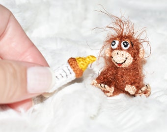 Miniatura Crochet Mono Bebé - Casa de muñecas Mono miniatura peluche Crochet muñeca Toy Animal hecho a mano Amigurumi