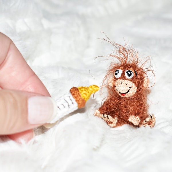 Miniature Crochet Monkey Baby - Dollhouse Monkey Miniature Stuffed Animal Crochet Doll Toy Handmade Animal Amigurumi