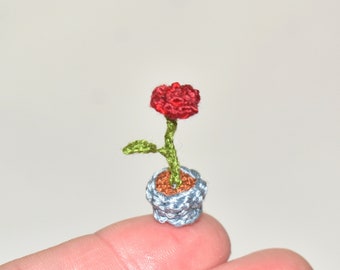 Miniatura all'uncinetto rosa in un vaso - pianta fatta a mano casa delle bambole decorazione floreale casa delle bambole Decor 1"