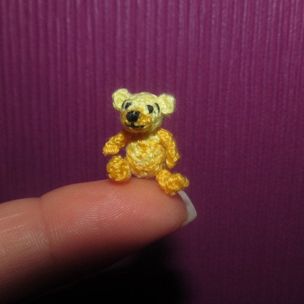 Crochet Little Bear - Cute Yellow Jointed Teddy Bear - Dollhouse Micro Bear Toy Miniature Stuffed Bear Toy Artist Bear Lover Gift