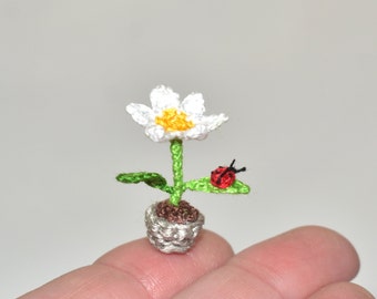 Fiore all'uncinetto in miniatura in un vaso - pianta fatta a mano casa delle bambole decorazione floreale casa delle bambole Decor 1"