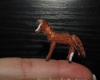 Miniature Horse 0.9 " Dollhouse miniatures Brown horse dollhouse farm animals Amigurumi tiny horse Stuffed toy - gift idea for horse lovers