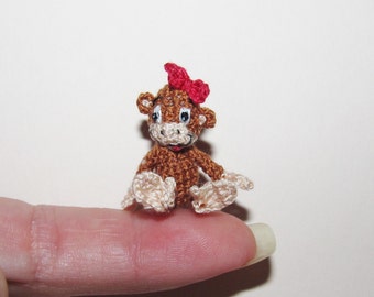 Miniature Monkey Girl - Dollhouse Crochet Miniature Animal Toy Small Dollhouse Monkey Stuffed Animal Toy