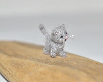 Tiny Miniature Kitty 0.6" Crochet Cat Toy Dollhouse Toy Handmade Artist Bear Mini Stuffed Bear Gift Idea Cat Lover