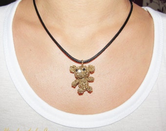 Bear Necklace miniature bear pendant necklace- Teddy bear necklace bear jewelry crochet necklace - Cute women necklace for girl gift idea