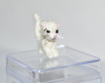 Crochet Miniature Kitty 0.8" Crochet Cat Toy Dollhouse Toy Handmade Artist Bear Mini Stuffed Bear Gift Idea Cat Lover