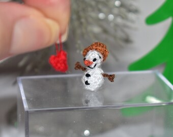 Miniature Crochet Snowman - Christmas Tree Snowman Ornament - Stuffed Christmas Snowman Dollhouse Christmas Toy