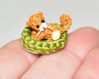 Gatto all'uncinetto minuscolo amigurumi micro gatto regalo per donne piccolo gatto giocattolo casa delle bambole gatto e letto piccolo animale di peluche personalizzato regalo per amanti dei gatti per proprietari di gatti