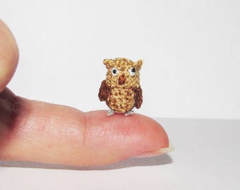 Tiny Brown Owl - 15 mm Miniature Owl Crochet Micro Owl - Dollhouse Owl Sweet Owl Unique Gift Idea Owl Lovers Collectible Owl Micro Toy