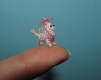 Miniature dog 1 cm / 0.4 " Micro King Poodle - pink - gifts for dog lovers, dollhouse toy dogs, pets miniature dogs