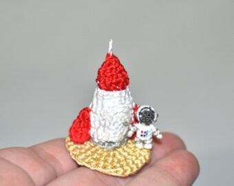 Miniature Crochet Astronaut Miniature Crochet Rocket House Extremely Micro Boy 0.6"