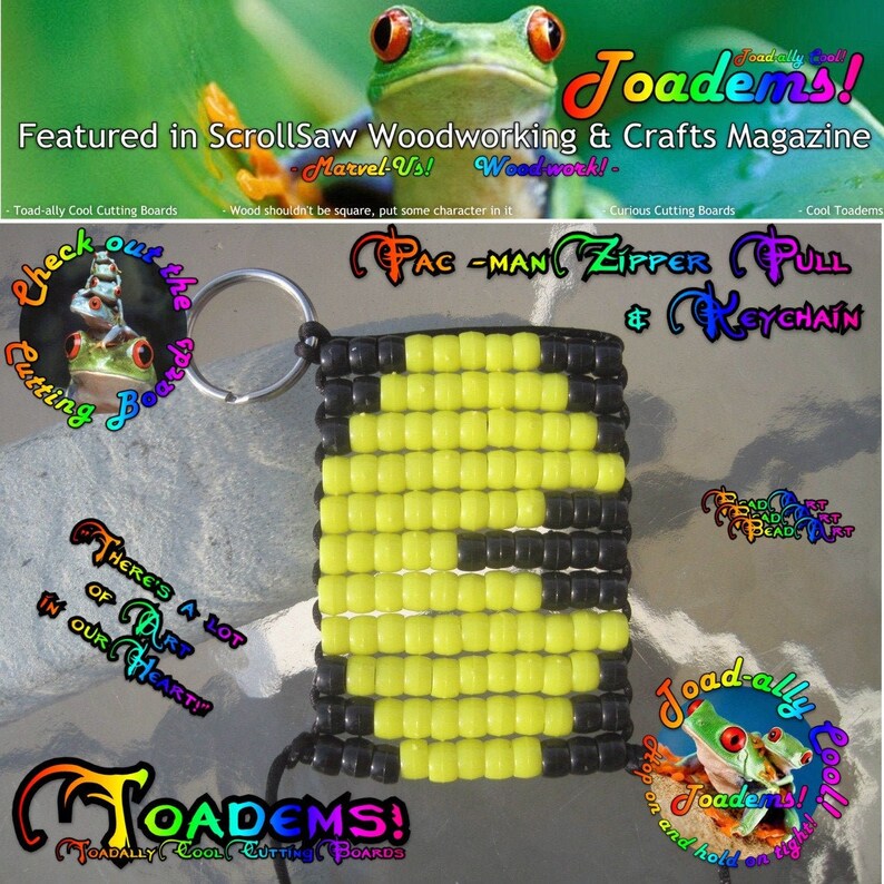 Toad-ally Trendy PacMan Zipper Pull Keychain, Nom Nom Pony Bead Art, Pacman Ghosts, Miss Pacman, 8-bit Video Games, Unique Arcade Gift image 3
