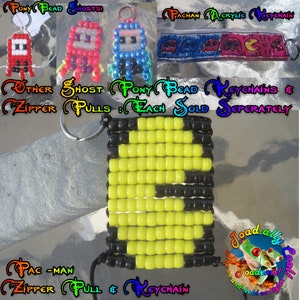 Toad-ally Trendy PacMan Zipper Pull Keychain, Nom Nom Pony Bead Art, Pacman Ghosts, Miss Pacman, 8-bit Video Games, Unique Arcade Gift imagen 4