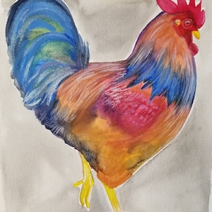 Rooster Watercolor, Rooster Painting, Rooster Lover Gift, Farm Animal Artwork, Rooster Decor For Kitchen, Birthday Gift for Mom from Kids